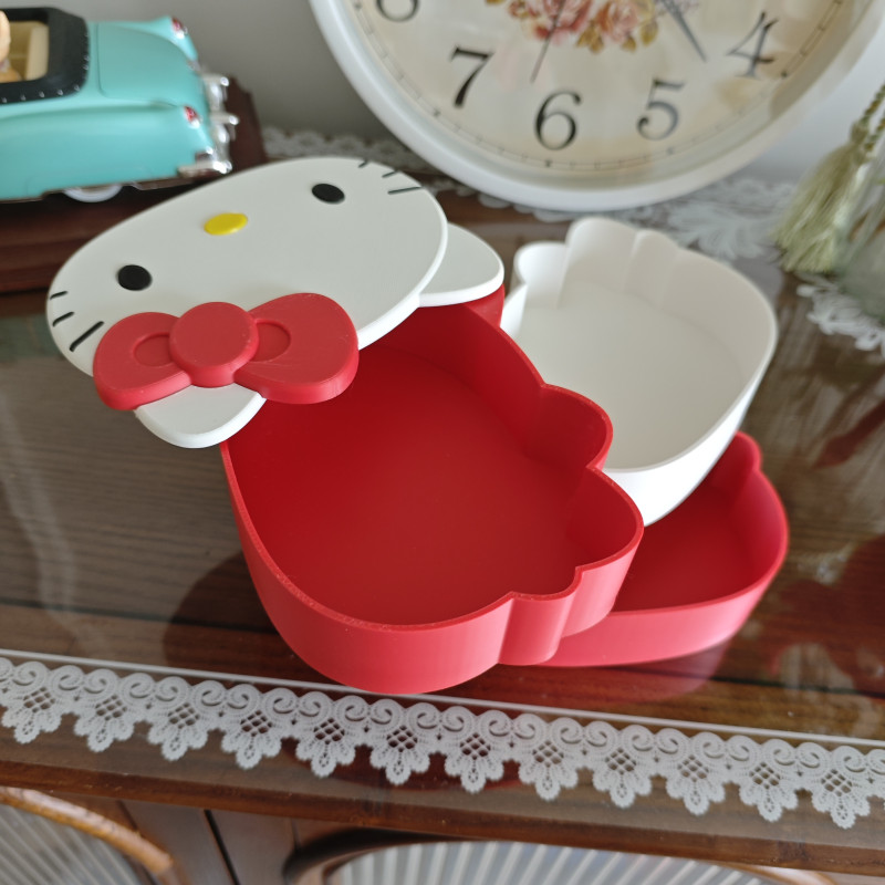 Hello Kitty Döner Çok Katlı Mücevher Kutusu - 3D Baskılı Masüstü Saklama Kutusu