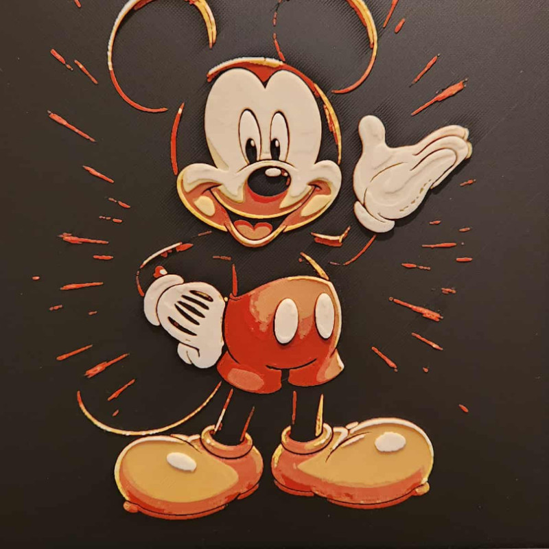 Renkli Mickey Mouse 3D Baskı Duvar Dekoru - 4 Renkli Hueforge