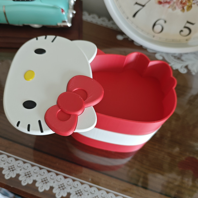 Hello Kitty Döner Çok Katlı Mücevher Kutusu - 3D Baskılı Masüstü Saklama Kutusu