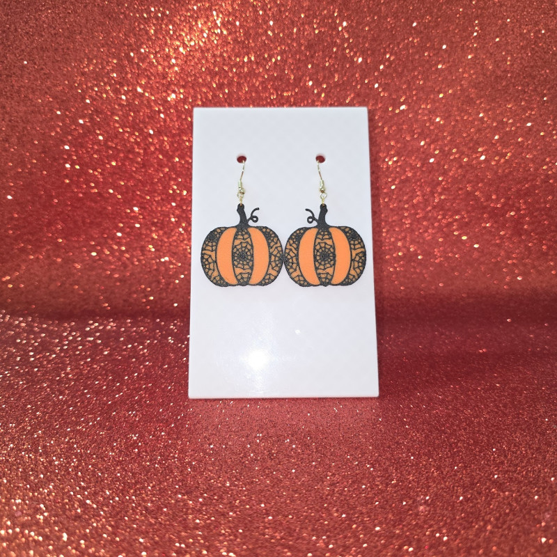 Örümcek Ağlı Balkabağı Küpeler - 3D Baskı El Yapımı Takı