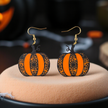 Örümcek Ağlı Balkabağı Küpeler - 3D Baskı El Yapımı Takı