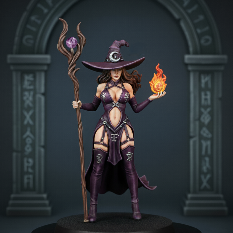 Karanlık Büyücü Kadın D&D 40mm 3D Baskı Mini Figür - Fantazi Rol Yapma Oyunu