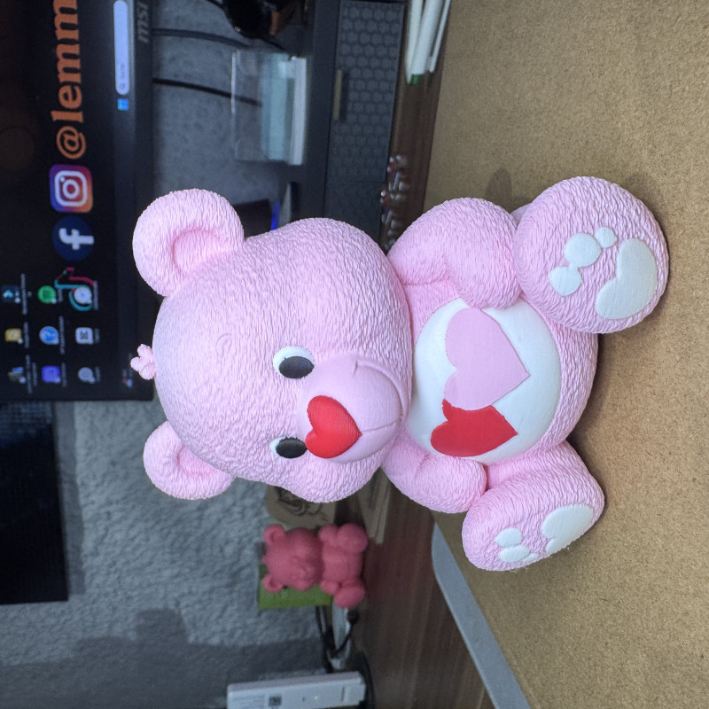 Pembe Çift Kalpli Somurtkan Ayı 3D Baskı Modeli