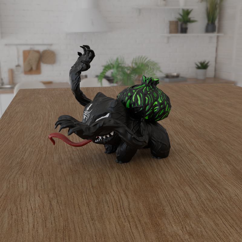 Bulbasaur Venom Versiyonu 3D Baskılı Boyanmış Pokemon Figürü
