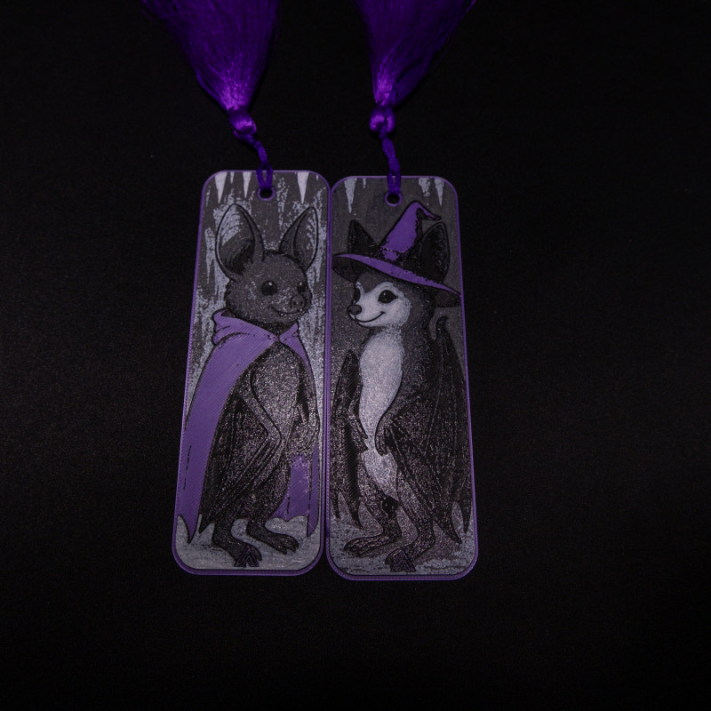 Romantik Yarasa Çifti - Hueforge Kitap Ayracı Seti - 3D Baskılı