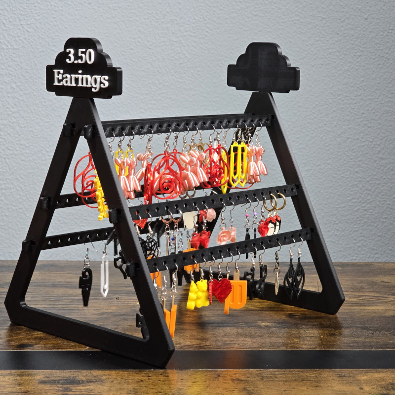 Küpe ve Takı Standı - Döner Çubuklu, Fiyat Etiketli 3D Baskı