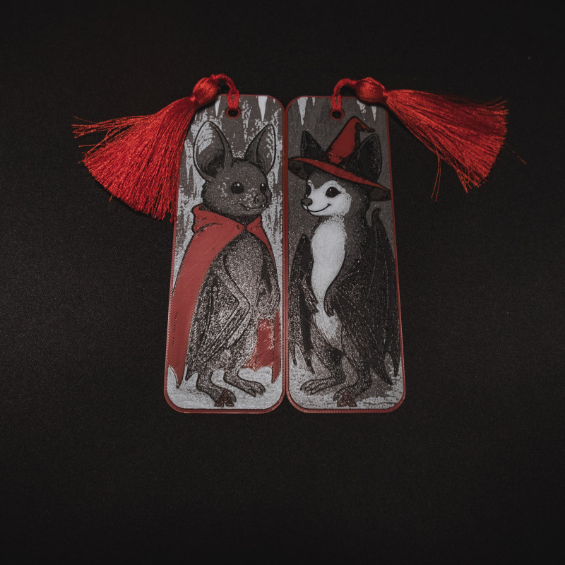 Romantik Yarasa Çifti - Hueforge Kitap Ayracı Seti - 3D Baskılı