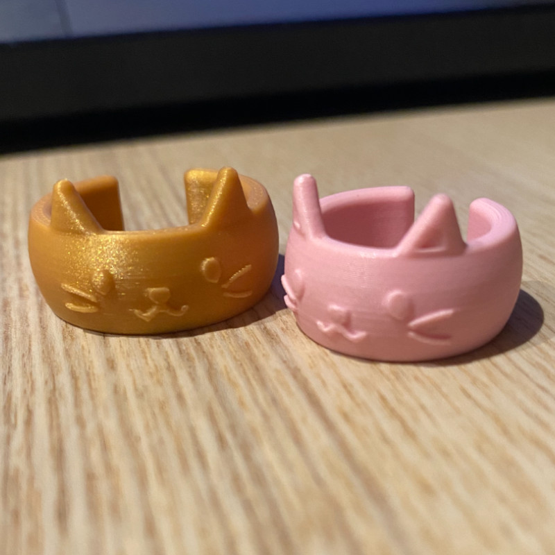 Sevimli Kedi Yüzüklü 3D Baskı Mikro Halka - PLA Esnek Tasarım
