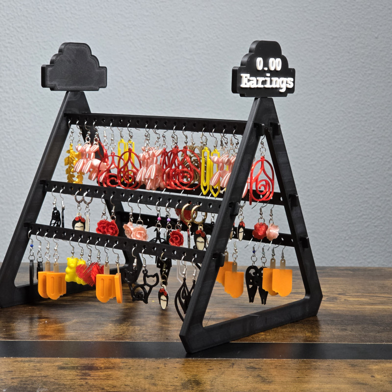 Küpe ve Takı Standı - Döner Çubuklu, Fiyat Etiketli 3D Baskı