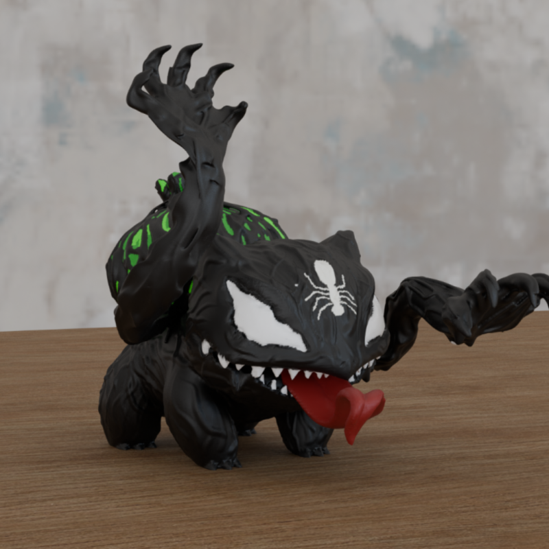 Bulbasaur Venom Versiyonu 3D Baskılı Boyanmış Pokemon Figürü