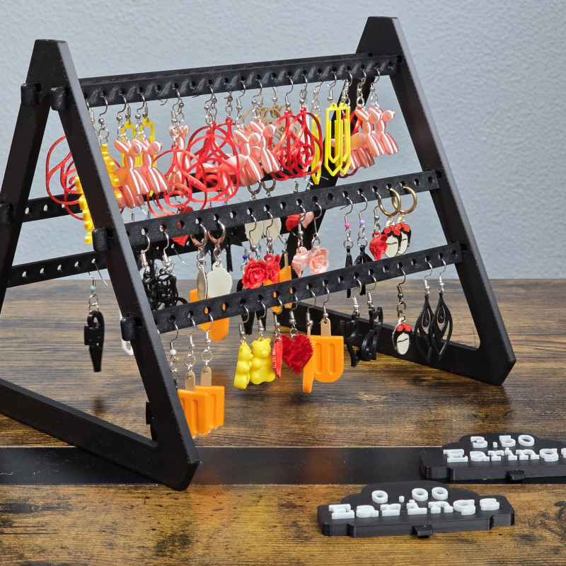 Küpe ve Takı Standı - Döner Çubuklu, Fiyat Etiketli 3D Baskı