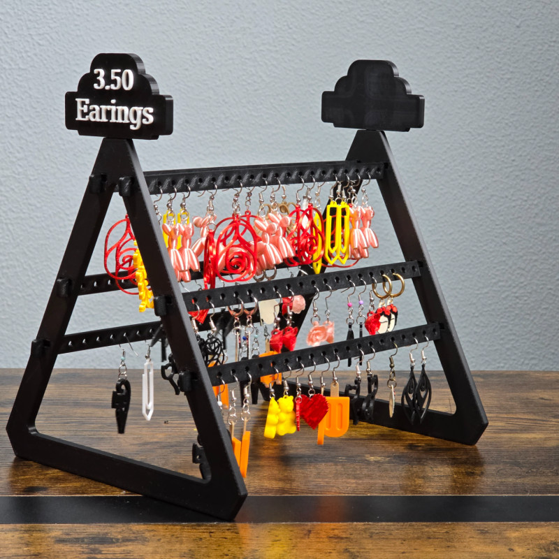 Küpe ve Takı Standı - Döner Çubuklu, Fiyat Etiketli 3D Baskı