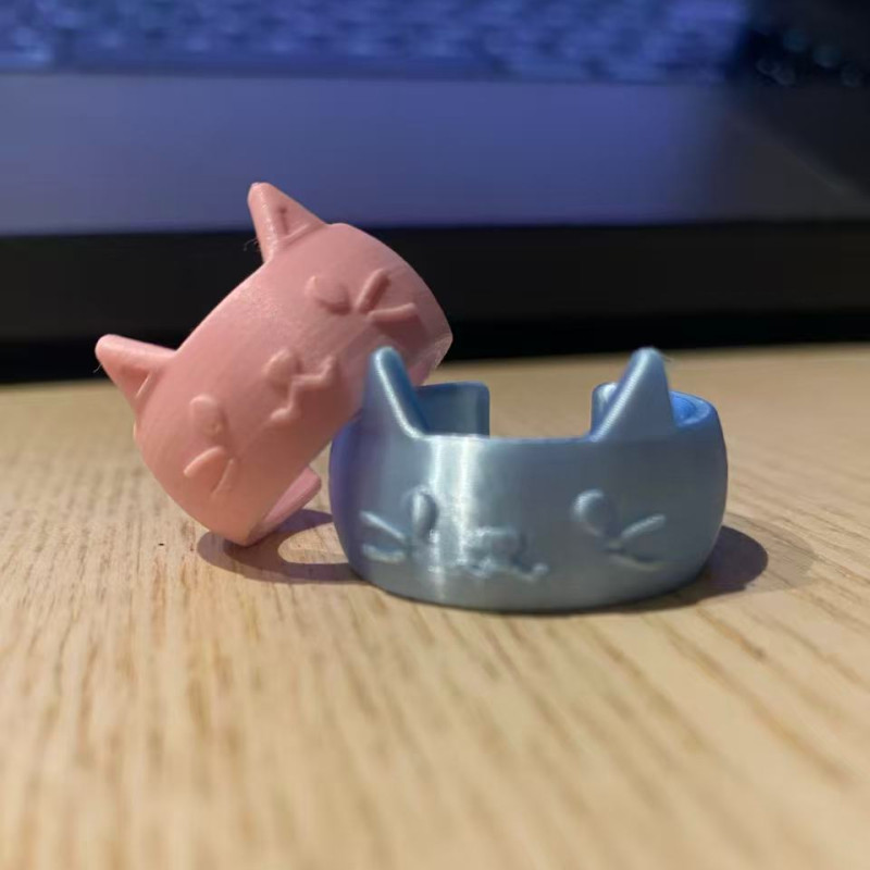 Sevimli Kedi Yüzüklü 3D Baskı Mikro Halka - PLA Esnek Tasarım
