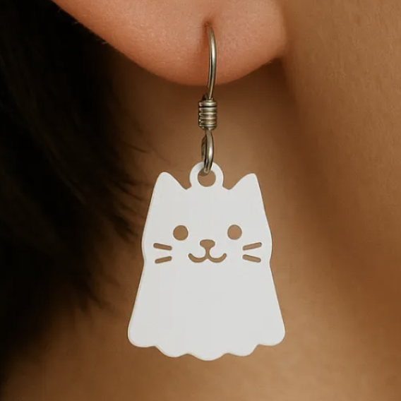 Sevimli Kedi Hayalet Küpe Çıngırağı - 3D Baskı Moda Aksesuarı