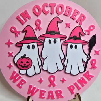 Pembe Farkındalık Duvar Plakası - 3D Baskı Meme Kanseri Sembolü