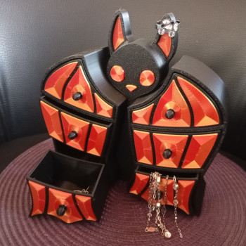 Yarasa Şekilli 3D Baskı Takı Kutusu - Gotik Tarz Dekor