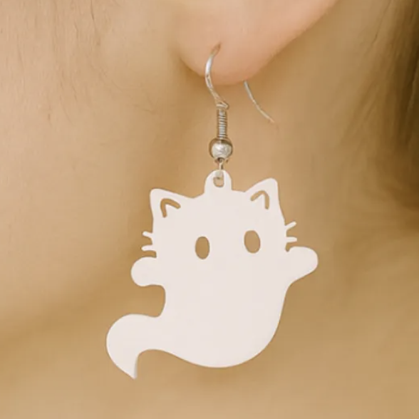 Sevimli Kedi Hayalet Küpe Çıngırağı - 3D Baskı Moda Aksesuarı