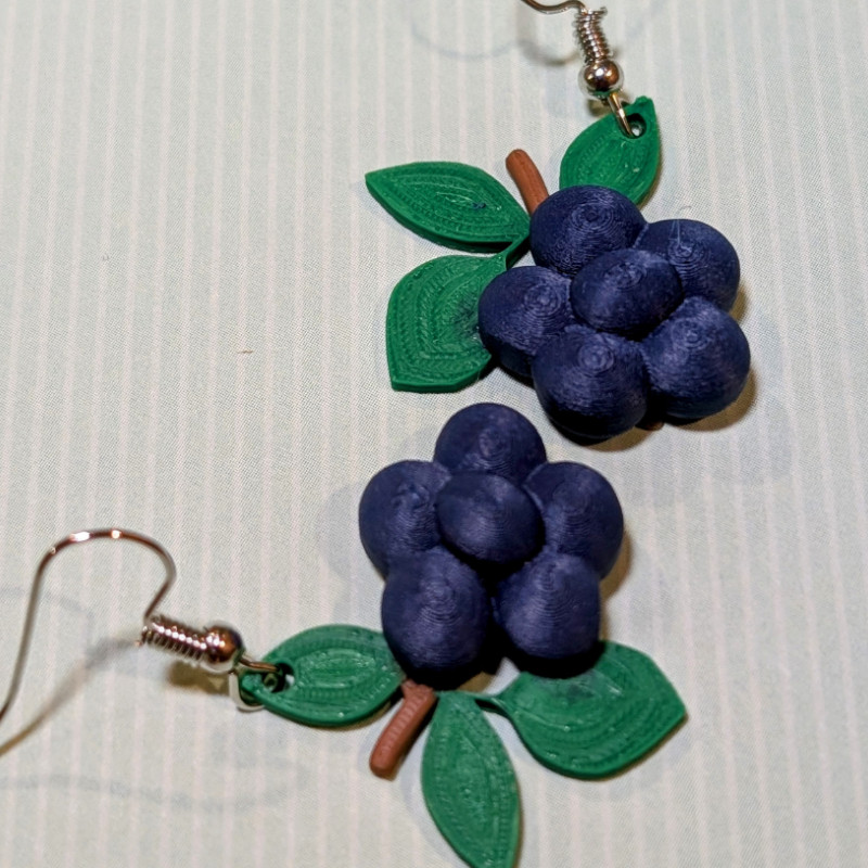 Doğadan İlhamlı Yaban Mersini Küpeleri - 3D Baskı Moda Aksesuarı