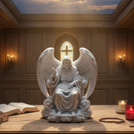 İsa Melek Kanatlı İlahi Taht Heykeli - 3D Baskı Dini Dekor