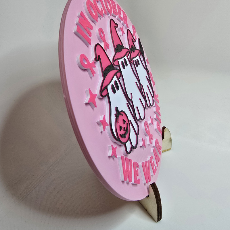 Pembe Farkındalık Duvar Plakası - 3D Baskı Meme Kanseri Sembolü