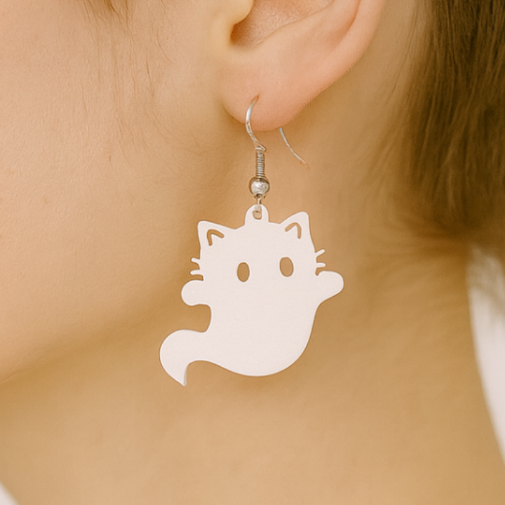 Sevimli Kedi Hayalet Küpe Çıngırağı - 3D Baskı Moda Aksesuarı