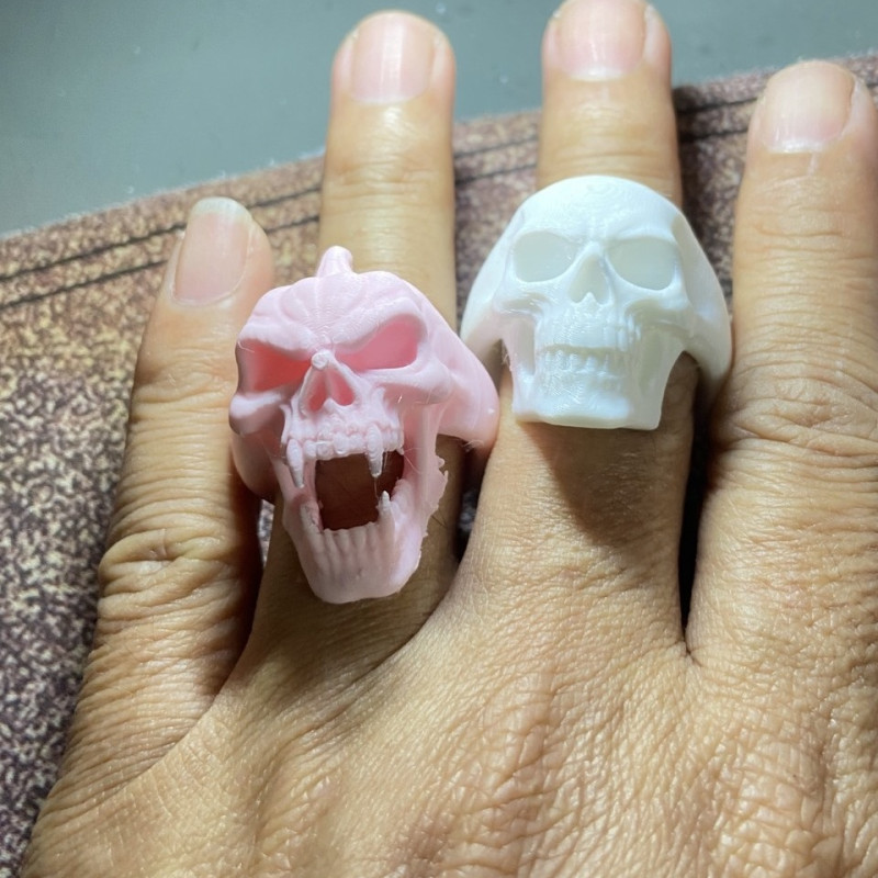 İnsan Kafatası vs Şeytan Kafatası Yüzük - 3D Baskı Aksesuar