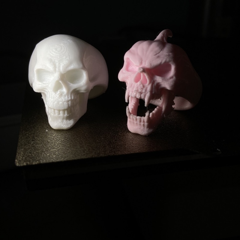 İnsan Kafatası vs Şeytan Kafatası Yüzük - 3D Baskı Aksesuar
