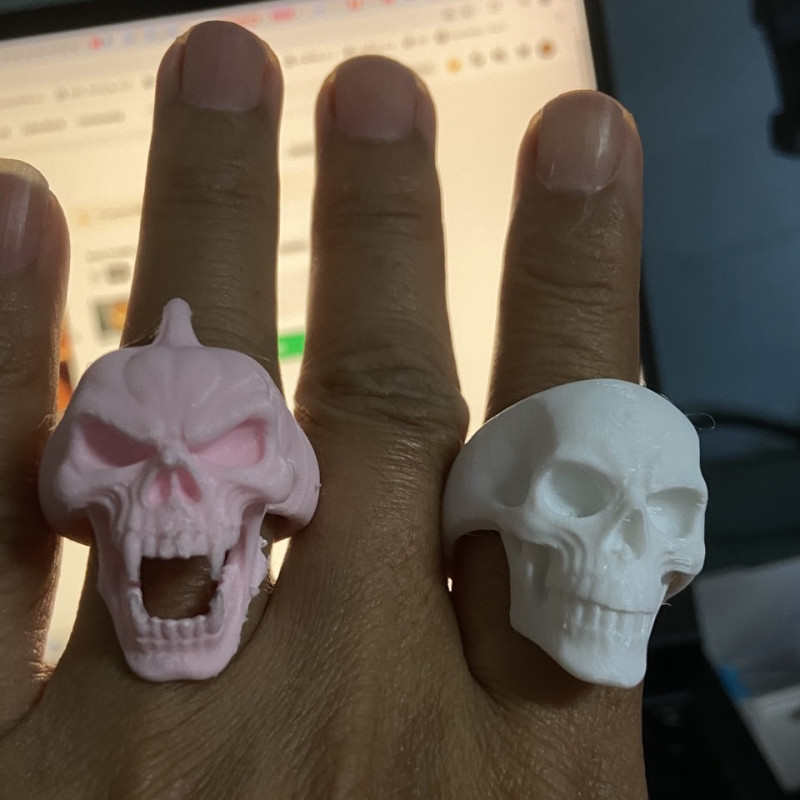 İnsan Kafatası vs Şeytan Kafatası Yüzük - 3D Baskı Aksesuar