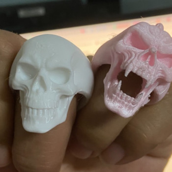 İnsan Kafatası vs Şeytan Kafatası Yüzük - 3D Baskı Aksesuar
