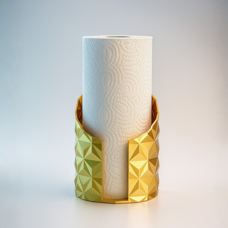Geometrik Kağıt Havlu Tutucu - Minimalist 3D Baskı Mutfak Aksesuarı