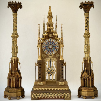 Fransız Katedral Saati ve Şamdanları - 3D Baskı Dekoratif Koleksiyon