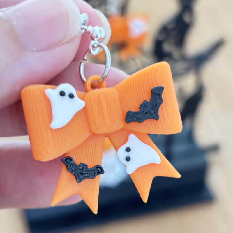 Cadılar Bayramı Büyülü Küpe - 3D Baskılı Hayalet ve Yarasa Tasarım