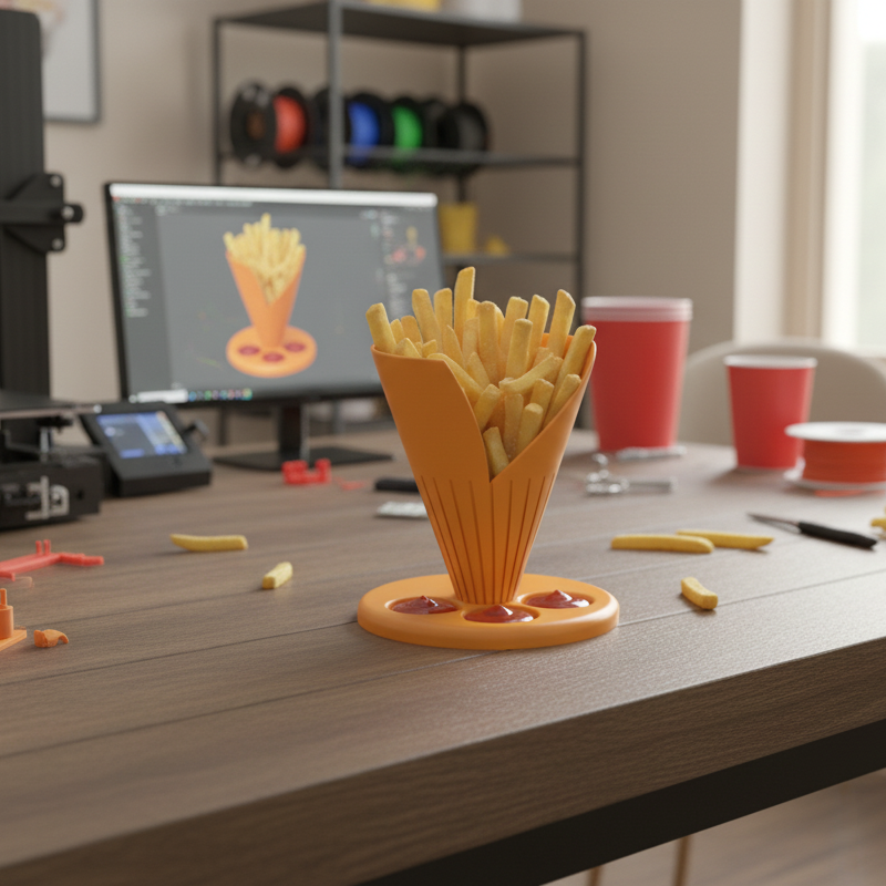 3D Baskı Patates Kızartması ve Ketçap Uzay Tasarımı Bardak