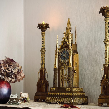 Fransız Katedral Saati ve Şamdanları - 3D Baskı Dekoratif Koleksiyon