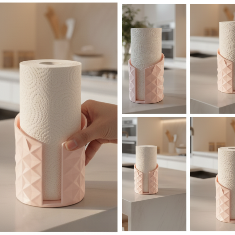 Geometrik Kağıt Havlu Tutucu - Minimalist 3D Baskı Mutfak Aksesuarı