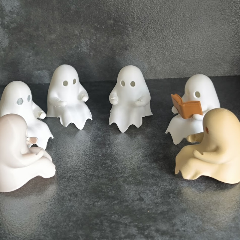 Hayalet Kitap Okuyucu 3D Baskı Dekor - Işıklı Halloween Aksesuarı