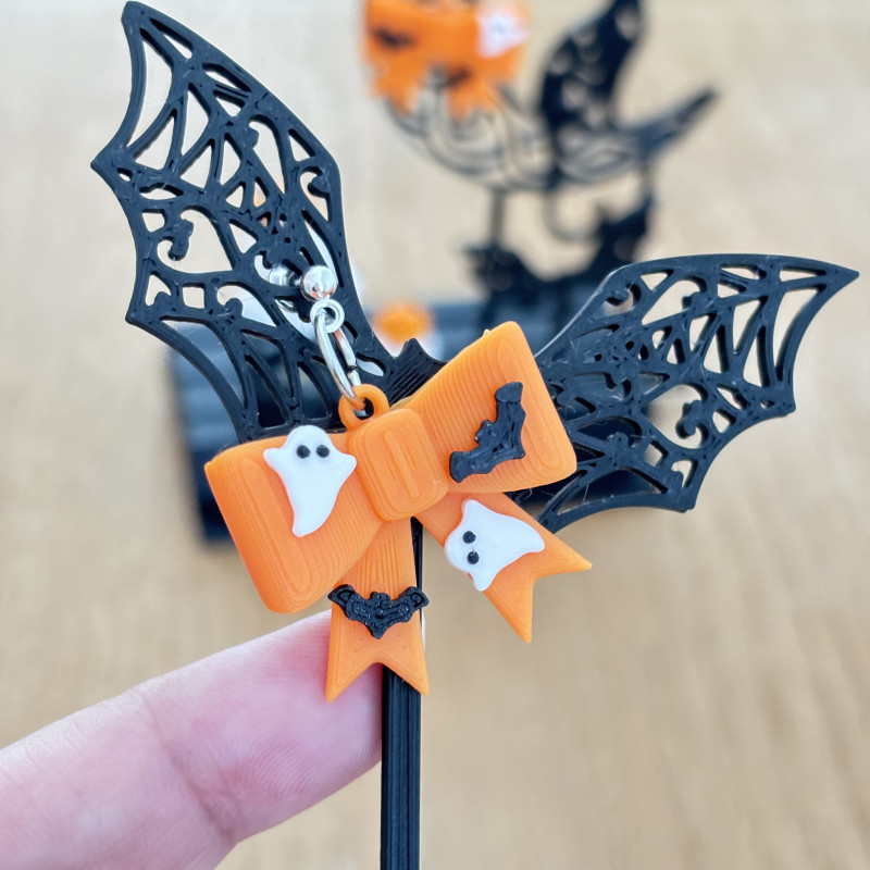 Cadılar Bayramı Büyülü Küpe - 3D Baskılı Hayalet ve Yarasa Tasarım