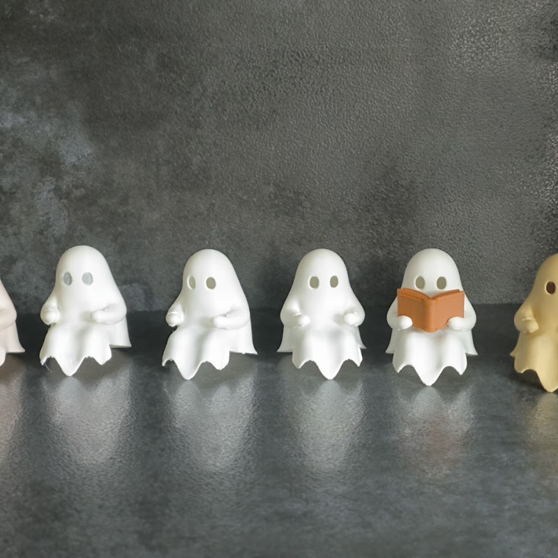 Hayalet Kitap Okuyucu 3D Baskı Dekor - Işıklı Halloween Aksesuarı