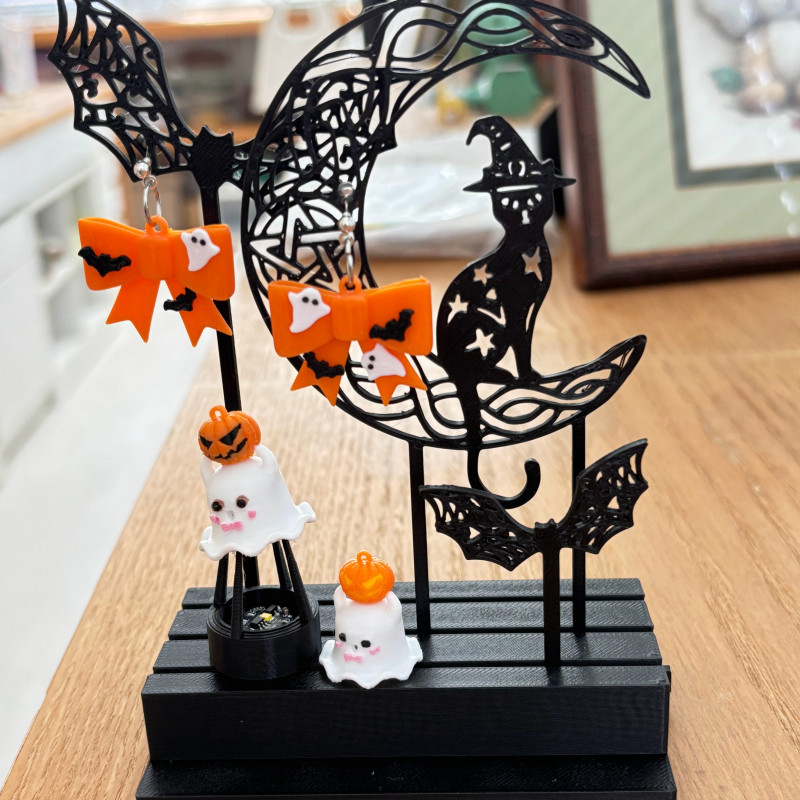 Cadılar Bayramı Büyülü Küpe - 3D Baskılı Hayalet ve Yarasa Tasarım