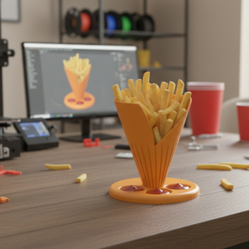 3D Baskı Patates Kızartması ve Ketçap Uzay Tasarımı Bardak