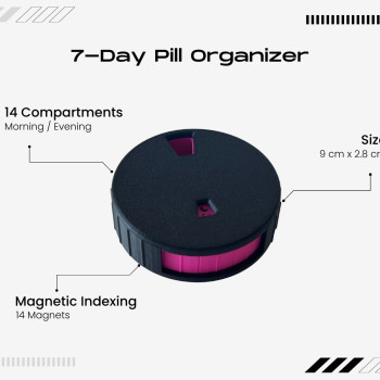 7 Günlük Manyetik İlaç Organizatörü - 14 Bölmeli 3D Baskı