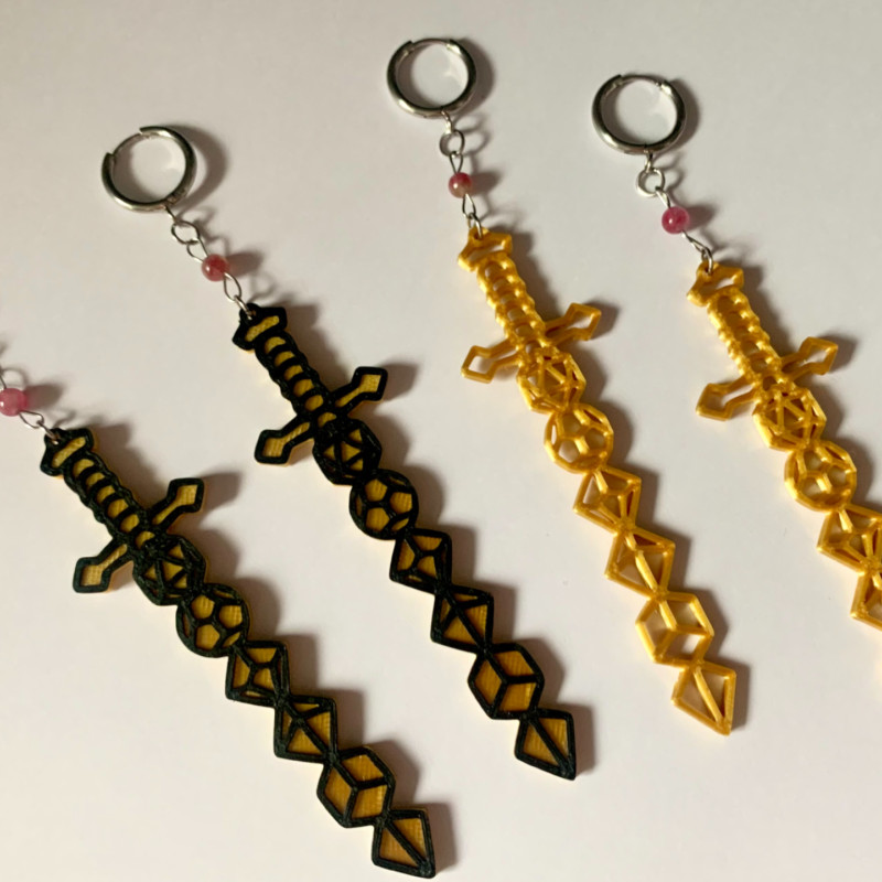 RPG Zar Kılıç Küpeleri - 3D Baskı Fantazi Aksesuar