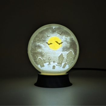 Ürkütücü Mezarlık Kar Küresi 3D Baskı Dekor - Litofan Aydınlatmalı