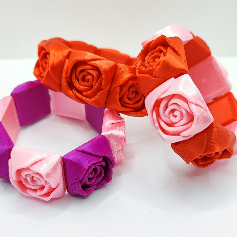 3D Baskı Gül Kare Bileklik - Kadın ve Genç Kız için Şık Aksesuar