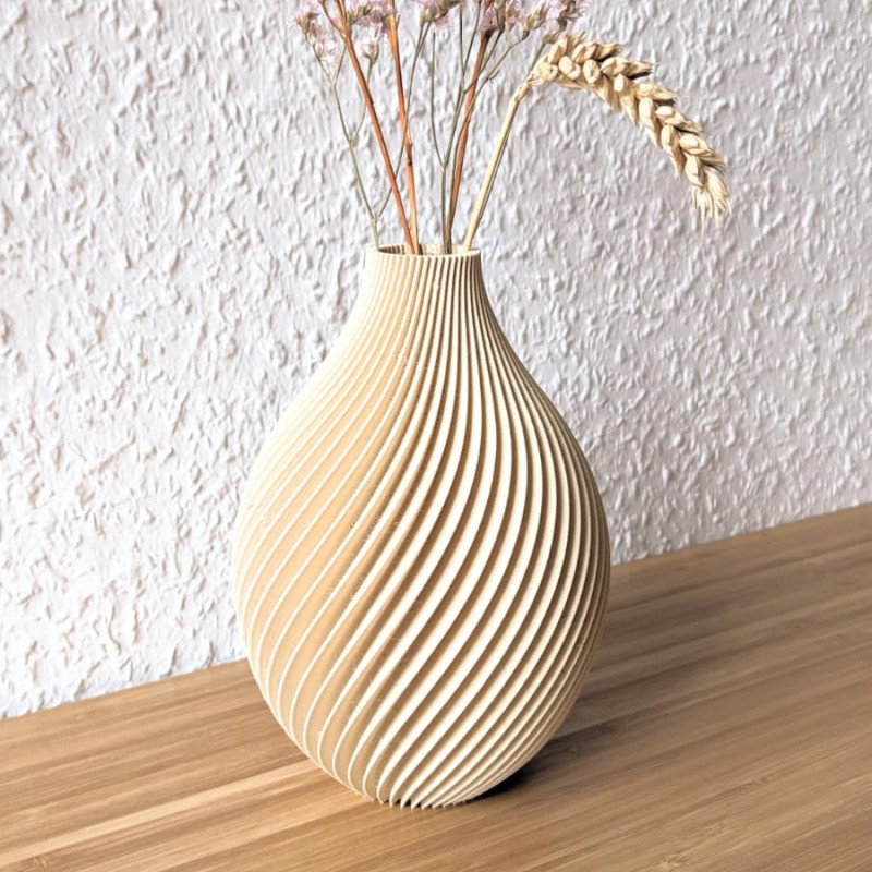 Ahşap PLA Bona Vazo 15 - Modern Dekoratif 3D Baskı Vazo