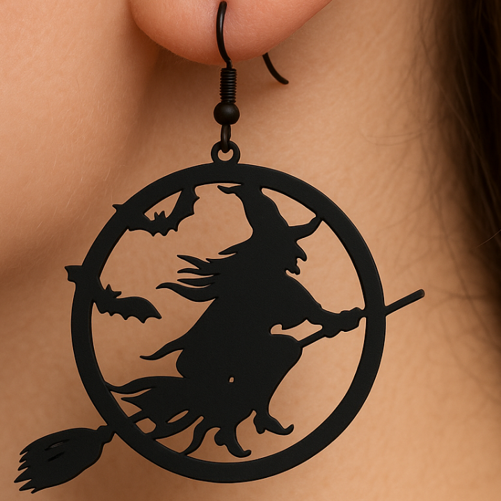 Cadı Temalı 3D Baskı Halloween Küpe - Hexe Modeli