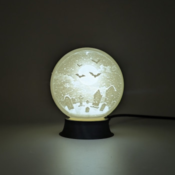 Ürkütücü Mezarlık Kar Küresi 3D Baskı Dekor - Litofan Aydınlatmalı