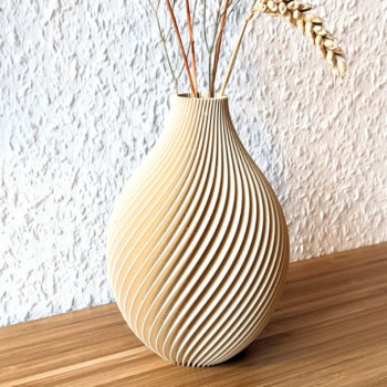 Ahşap PLA Bona Vazo 15 - Modern Dekoratif 3D Baskı Vazo