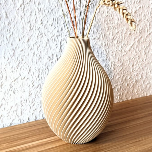 Ahşap PLA Bona Vazo 15 - Modern Dekoratif 3D Baskı Vazo