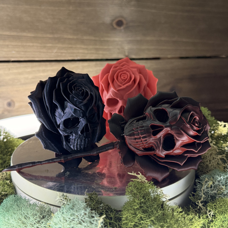 Gotik Kafatası Gül Dekoru - 3D Baskılı Skullwood Orman Gülü